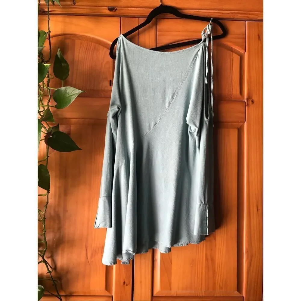 Free People Sage Green Asymmetrical Mini Dress Petite Small Boho